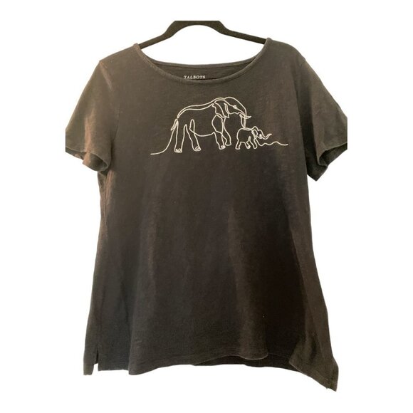 TALBOTS Tshirt, top ,size M, black with embroidered mom and baby elephant. - Picture 1 of 4